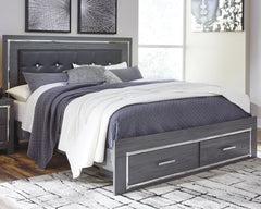 Lodanna Gray King Upholstered Storage Bedroom Set with Dresser, Mirror, Chest and Nightstand - Ornate Home