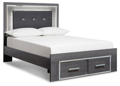 Lodanna Gray King Upholstered Storage Bedroom Set with Dresser, Mirror, Chest, and Nightstand - Ornate Home