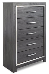 Lodanna Gray King Upholstered Storage Bedroom Set with Dresser, Mirror, Chest, and Nightstand - Ornate Home