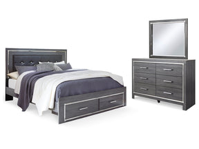Lodanna Gray King Upholstered Storage Bedroom Set with Dresser and Mirror - Ornate Home