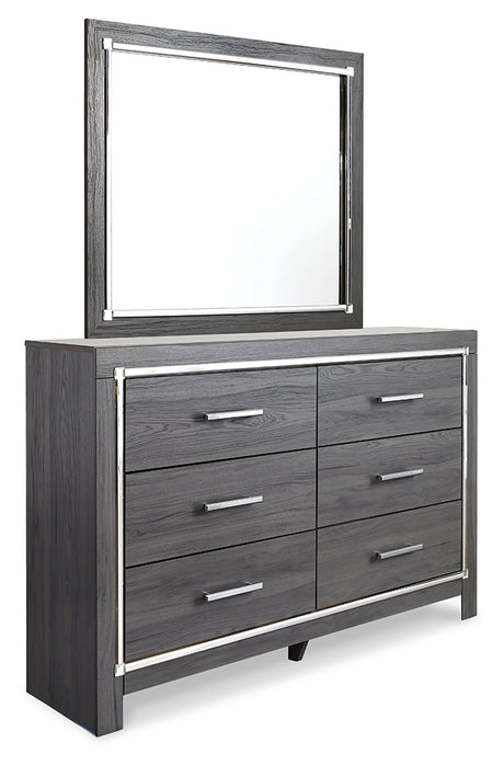 Lodanna Gray King Upholstered Storage Bedroom Set with Dresser and Mirror - Ornate Home