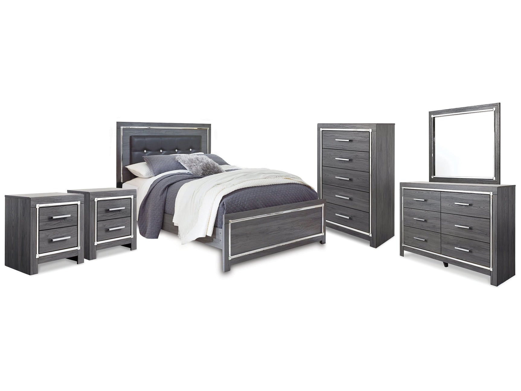 Lodanna Gray Queen Panel Bed & Dresser & Mirror & Chest & 2 Nightstands (Online Special Price) - Ornate Home