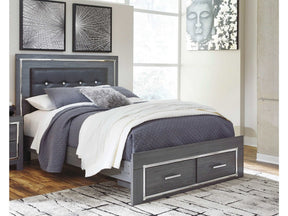 Lodanna Gray Queen Panel Bed w/ LED & 2 Storage Drawers (Online Special Price) - Ornate Home