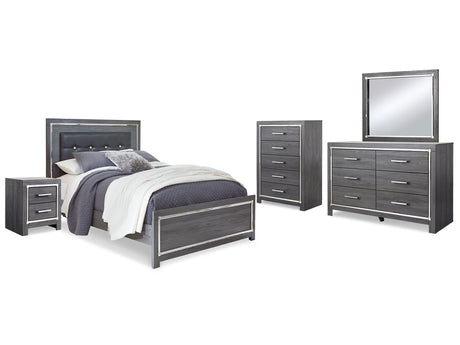 Lodanna Gray Queen Panel Bedroom Set with Dresser, Mirror, Chest and Nightstand - Ornate Home
