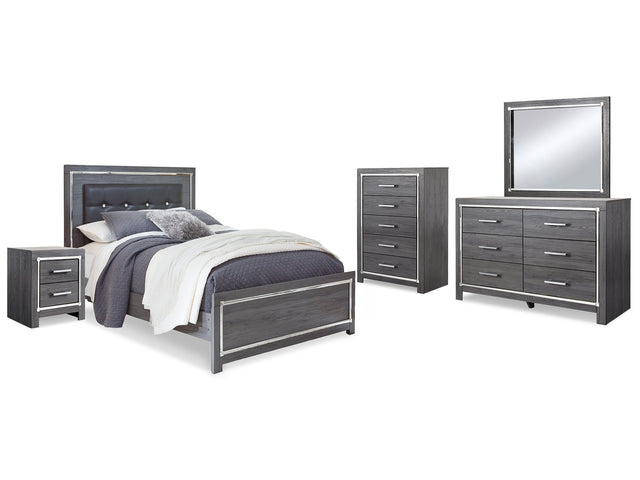 Lodanna Gray Queen Panel Bedroom Set with Dresser, Mirror, Chest and Nightstand - Ornate Home