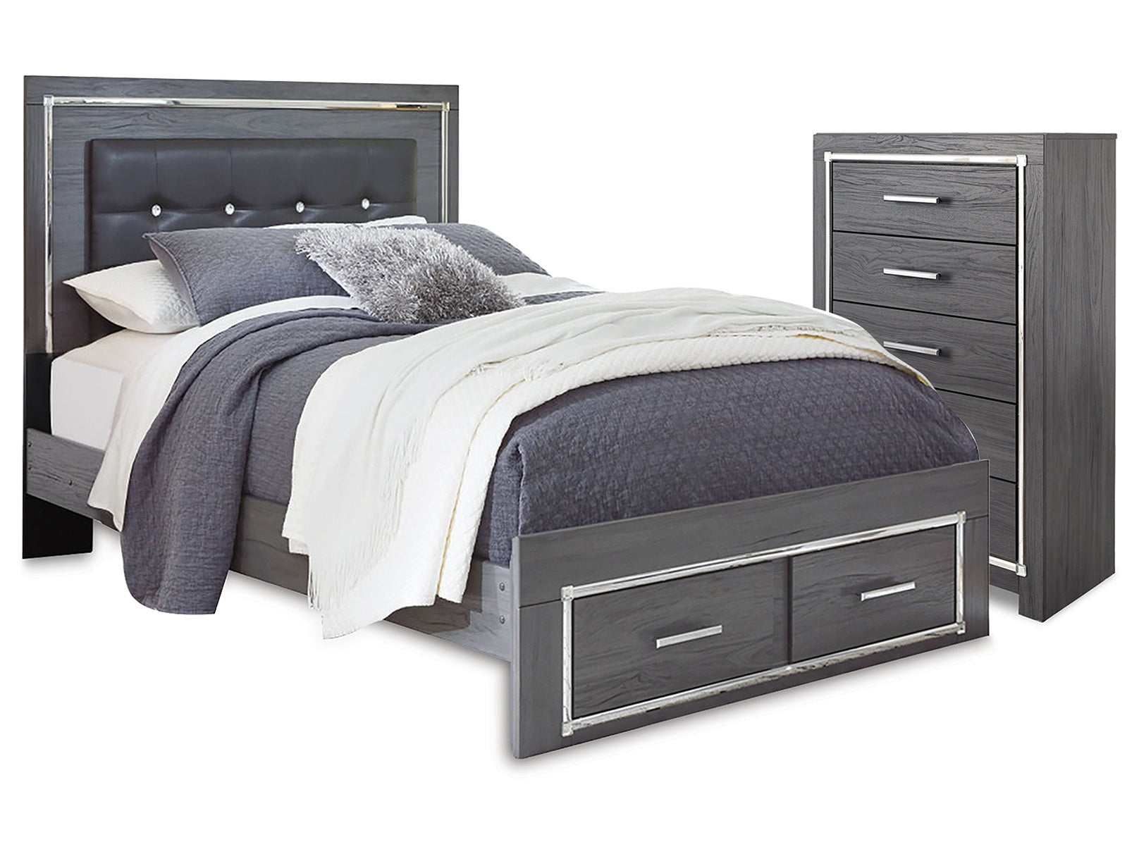 Lodanna Gray Queen Panel Storage Bedroom Set with Chest - Ornate Home