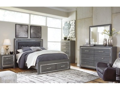 Lodanna Gray Queen Panel Storage Bedroom Set with Dresser, Mirror, Chest and Nightstand - Ornate Home