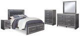 Lodanna Gray Queen Panel Storage Bedroom Set with Dresser, Mirror, Chest and Nightstand - Ornate Home
