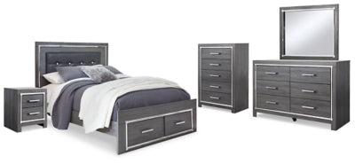 Lodanna Gray Queen Panel Storage Bedroom Set with Dresser, Mirror, Chest and Nightstand - Ornate Home