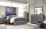 Lodanna Gray Queen Panel Storage Bedroom Set with Dresser, Mirror, Chest and Nightstand - Ornate Home