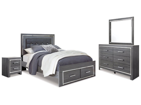 Lodanna Gray Queen Panel Storage Bedroom Set with Mirrored Dresser and Nightstand - Ornate Home