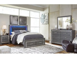 Lodanna Gray Queen Storage Bedroom Set with Dresser, Mirror and 2 Nightstands - Ornate Home