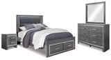 Lodanna Gray Queen Storage Bedroom Set with Dresser, Mirror and 2 Nightstands - Ornate Home