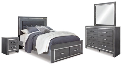 Lodanna Gray Queen Storage Bedroom Set with Dresser, Mirror and 2 Nightstands - Ornate Home