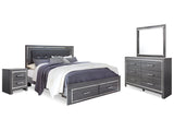 Lodanna Gray Queen Upholstered Panel Bed, Dresser, Mirror and Nightstand - Ornate Home