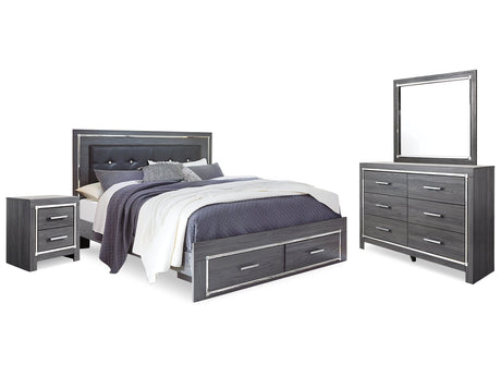 Lodanna Gray Queen Upholstered Panel Bed, Dresser, Mirror and Nightstand - Ornate Home