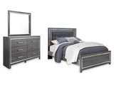 Lodanna Gray Queen Upholstered Panel Bed, Dresser and Mirror - Ornate Home