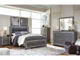 Lodanna Gray Queen Upholstered Panel Bedroom Set with Dresser, Mirror and 2 Nightstands (Online Special Price) - Ornate Home