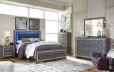 Lodanna Gray Queen Upholstered Panel Bedroom Set with Dresser, Mirror and 2 Nightstands (Online Special Price) - Ornate Home