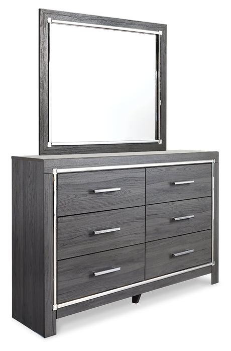 Lodanna Gray Queen Upholstered Panel Bedroom Set with Dresser, Mirror and 2 Nightstands - Ornate Home