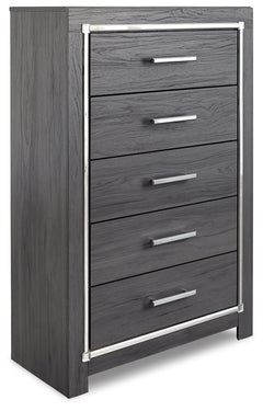 Lodanna Gray Queen Upholstered Panel Bedroom Set with Dresser, Mirror and 2 Nightstands - Ornate Home