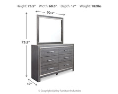 Lodanna Gray Queen Upholstered Panel Bedroom Set with Dresser, Mirror and 2 Nightstands - Ornate Home