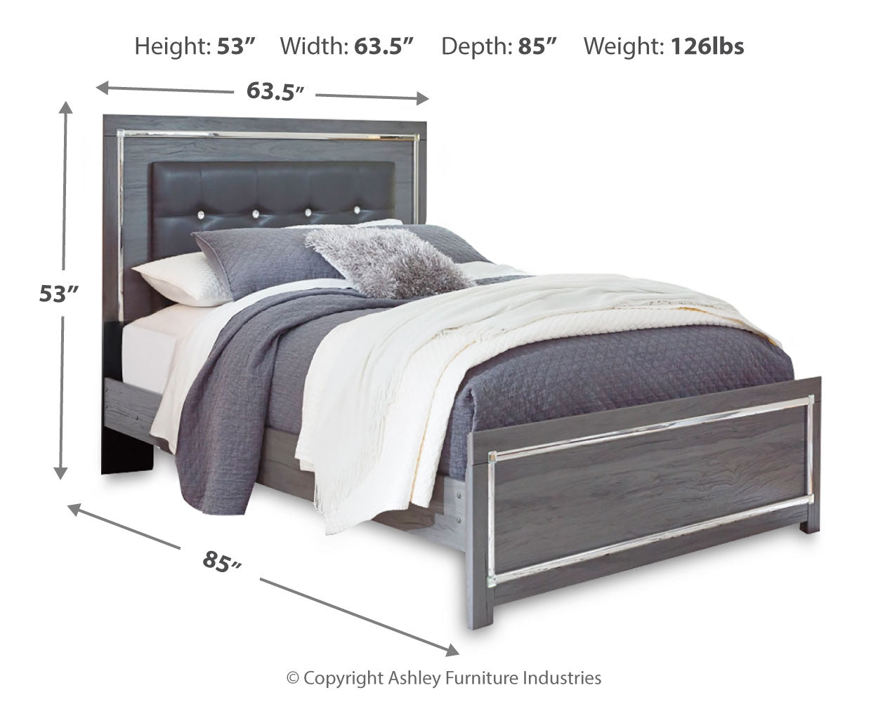 Lodanna Gray Queen Upholstered Panel Bedroom Set with Dresser, Mirror and 2 Nightstands - Ornate Home