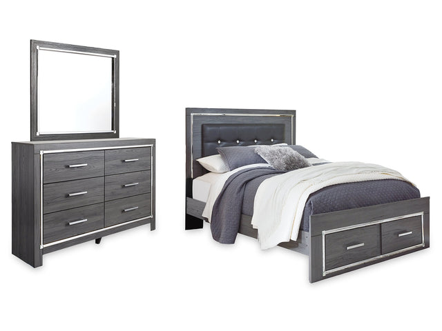 Lodanna Gray Queen Upholstered Panel Storage Bed, Dresser and Mirror (Online Special Price) - Ornate Home