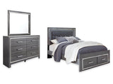 Lodanna Gray Queen Upholstered Panel Storage Bed, Dresser and Mirror - Ornate Home