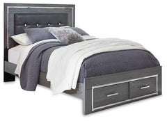 Lodanna Gray Queen Upholstered Panel Storage Bedroom Set with Dresser, Mirror, and Nightstand - Ornate Home