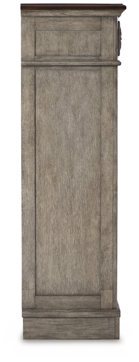 Lodenbay Antique Gray/Brown King Upholstered Panel Bed & Dresser & Mirror & Chest & Nightstand - Ornate Home