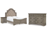 Lodenbay Antique Gray/Brown Queen Upholstered Panel Bedroom Set with Dresser and Nightstand - Ornate Home