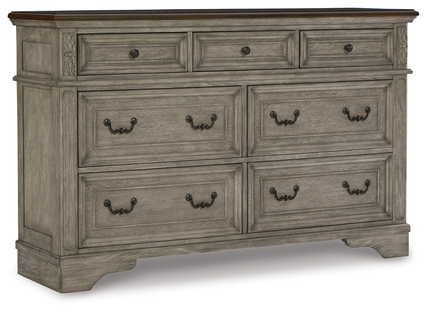 Lodenbay Antique Gray/Brown Queen Upholstered Panel Bedroom Set with Dresser and Nightstand - Ornate Home