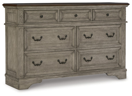 Lodenbay Antique Gray/Brown Queen Upholstered Panel Bedroom Set with Dresser and Nightstand - Ornate Home