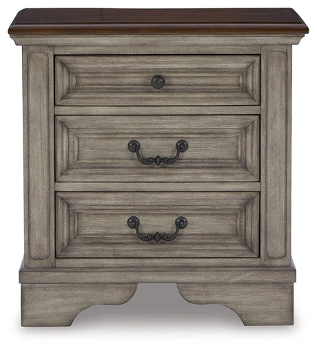 Lodenbay Antique Gray/Brown Queen Upholstered Panel Bedroom Set with Dresser and Nightstand - Ornate Home