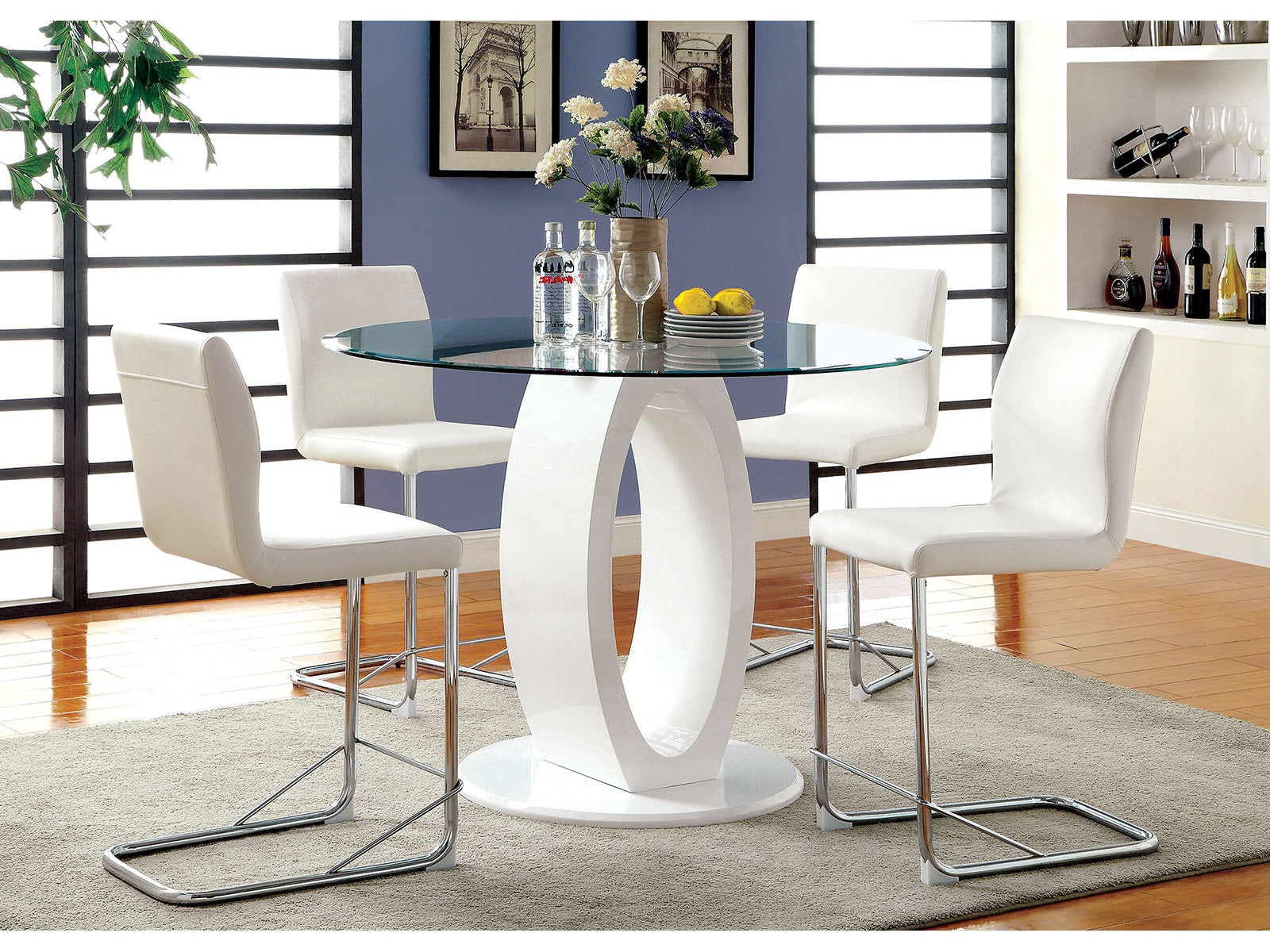 Lodia White 5 Pc. Round Counter Height Dining Room Set - Ornate Home