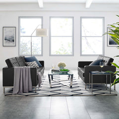 Loft Silver/Black 2-Piece Tufted Vegan Leather Furniture Set - Ornate Home