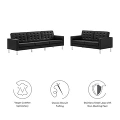 Loft Silver/Black 2-Piece Tufted Vegan Leather Furniture Set - Ornate Home