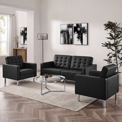 Loft Silver/Black 3 Piece Tufted Upholstered Faux Leather Set - 93x95" - Ornate Home