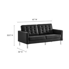 Loft Silver/Black 3 Piece Tufted Upholstered Faux Leather Set - 93x95" - Ornate Home