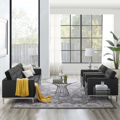 Loft Silver/Black 3-Piece Tufted Vegan Leather Furniture Set - Ornate Home