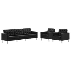 Loft Silver/Black 3-Piece Tufted Vegan Leather Furniture Set - Ornate Home