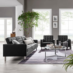 Loft Silver/Black 3-Piece Tufted Vegan Leather Furniture Set - Ornate Home