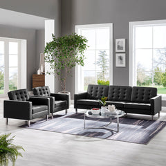 Loft Silver/Black 3-Piece Tufted Vegan Leather Furniture Set - Ornate Home