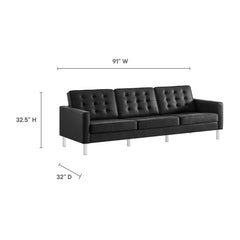 Loft Silver/Black 3-Piece Tufted Vegan Leather Furniture Set - Ornate Home
