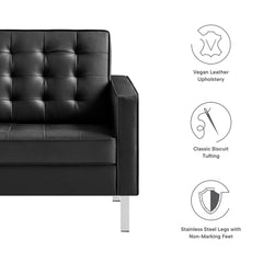 Loft Silver/Black Tufted Upholstered Faux Leather Loveseat and Armchair Set - Ornate Home