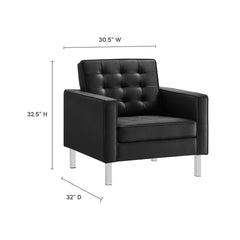 Loft Silver/Black Tufted Upholstered Faux Leather Loveseat and Armchair Set - Ornate Home