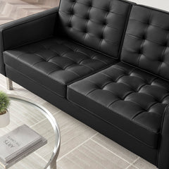 Loft Silver/Black Tufted Upholstered Faux Leather Loveseat and Armchair Set - Ornate Home