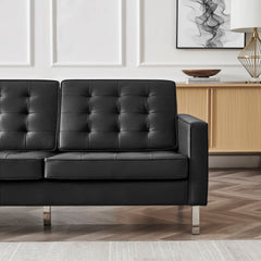 Loft Silver/Black Tufted Upholstered Faux Leather Sofa and Armchair Set - Ornate Home