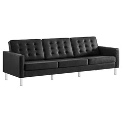 Loft Silver/Black Tufted Upholstered Faux Leather Sofa and Armchair Set - Ornate Home